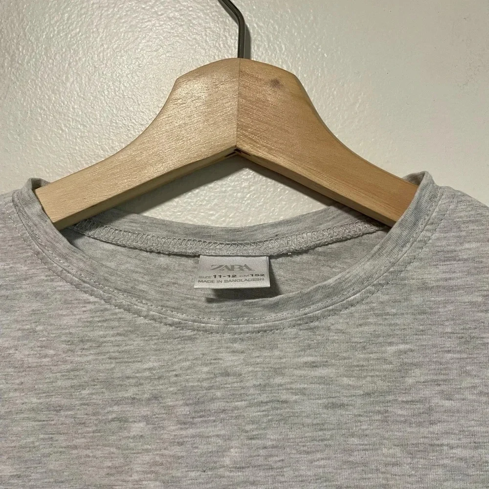 Zara Kids Light Grey Heathered Cotton T-Shirt - 11/12 - Picture 2 of 5